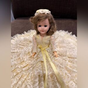 Vintage Style Lace Doll in Cream and Yellow Dress Bed Pillow